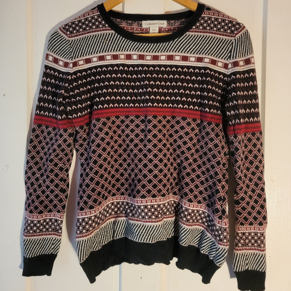 Coldwater Creek Blue Red Knit Cashmere Cartigan